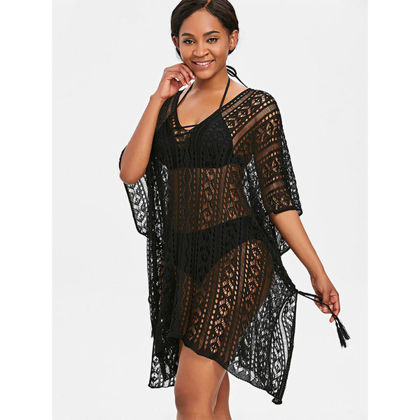 Beach Cover Up Asymmetric Knitted Swimsuit Cover Up V Neck Bikini Cover Up Beach Dress Swimwear Women Swimsuit Beach Tunic