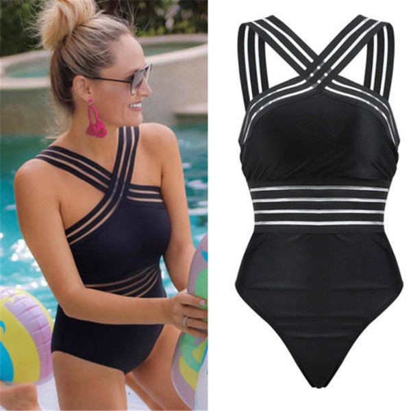 2020 Newest Women Swimsuits Sexy One Piece Swimwear For Women Beach High Neck Bandage Cross Back Female Brazilian Swimming Suit