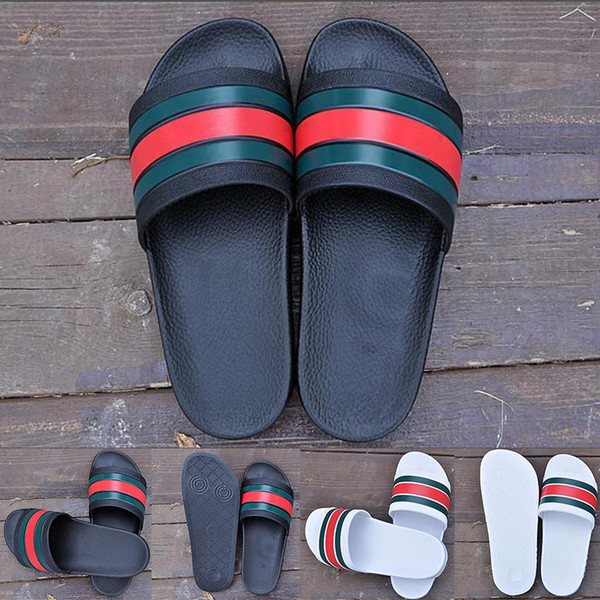 2019 Fashion Luxury Mens Designer Slippers Men Summer Black White Rubber Beach Slides Flats Scuffs Sandals Indoor Shoes Size 36-45 loafers