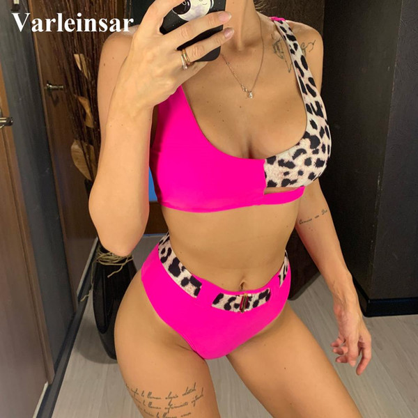 Splicing Bikini High Waist Swimsuit 2019 Women Swimwear Two-pieces Bikini set Sexy Bather Bathing Suit Swim Wear Lady V1593