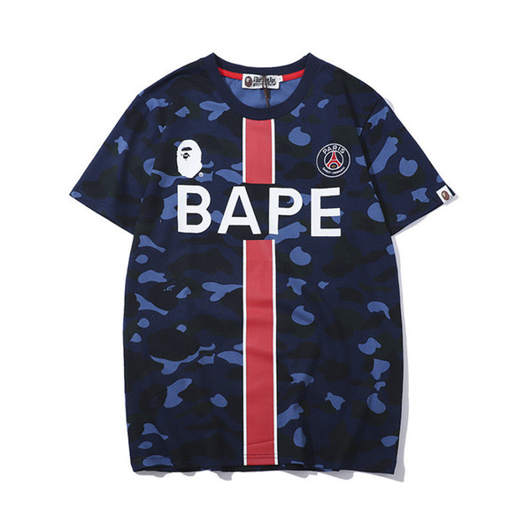 2019 New Blue Camouflage Tees Summer Fashion Printed Mens Cotton T-shirt Tide Brand Hip Hop Style for Teenager Sports T-shirt