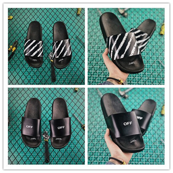 2019 Designer Shoes LEFT RIGHT zebra-stripe Slides Summer Beach Indoor Flat off Slippers House Flip Flops 18SS sandal black white with Box