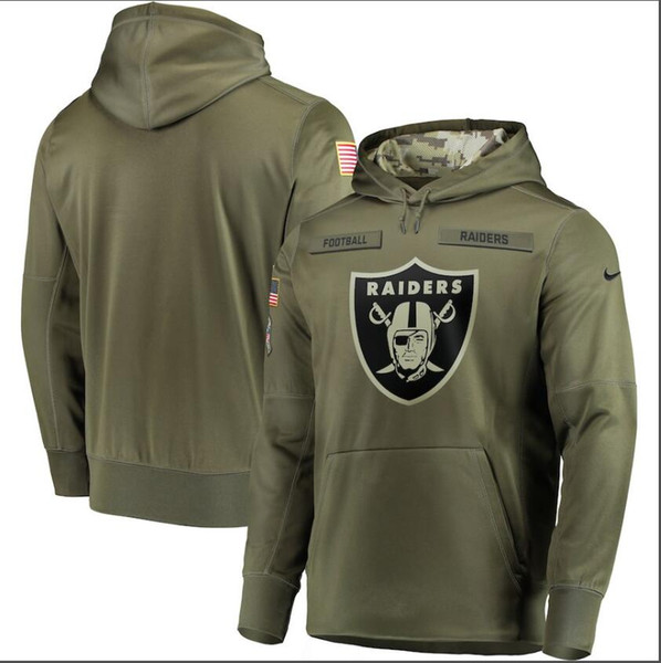 2019 Men Oakland Sweatshirt Raiders Salute to Service Sideline Therma Performance Pullover Hoodie Olive