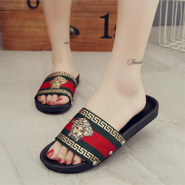 Couples Summer Portrait Pattern Sandals INS Fashion Designer Unisex Slipper Outdoor Comfortable Lovers Brand Beach Shoes