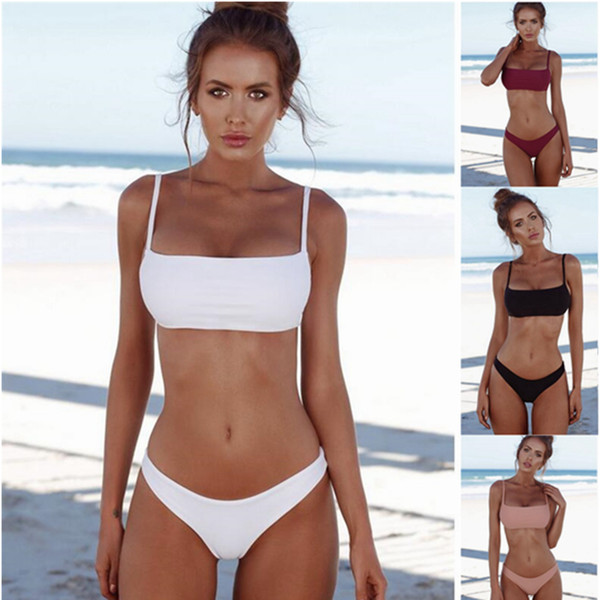 2018 New Summer Women Solid Bikini Set Push-up Unpadded Bra Swimsuit Swimwear Triangle Bather Suit Swimming Suit biquini