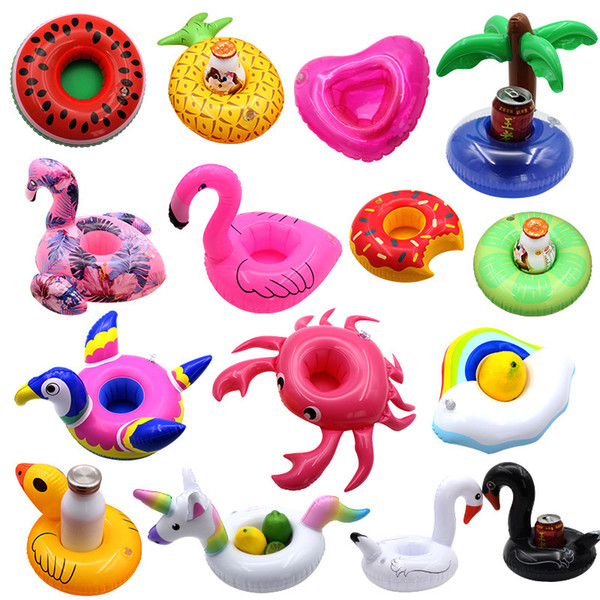 Floating Inflatable Toys Drink Cup Holder Beverage Party Donut unicorn Flamingo Watermelon Lemon Coconut Tree Pineapple Shaped Pool Toys