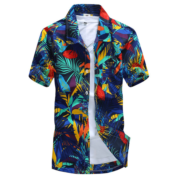 Men's Hawaiian Print Short Sports Beach Summer Beach Shirts Short Sleeve Blouse Top Blouse Men Shirt Mens Surfing Shirts