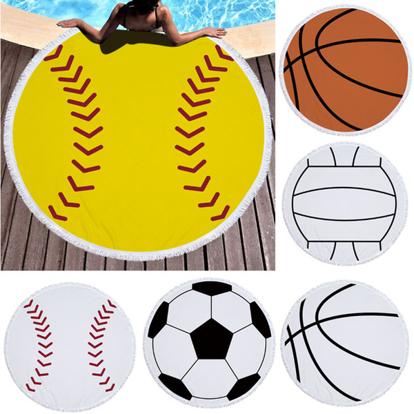 Softball Beach Blanket Baseball Tapestry Beach Mats Towels Football Beach Blankets Round Sports Yoga Mat Diameter 150cm