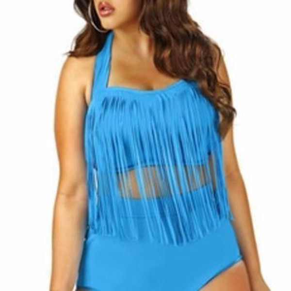 One-Piece Suits Women High Waist Fringe Tassels Plus Size Bikini Sexy Solid Swimwear Summer Beachwear Set Bra Swimsuit Bathing Suits 100pcs