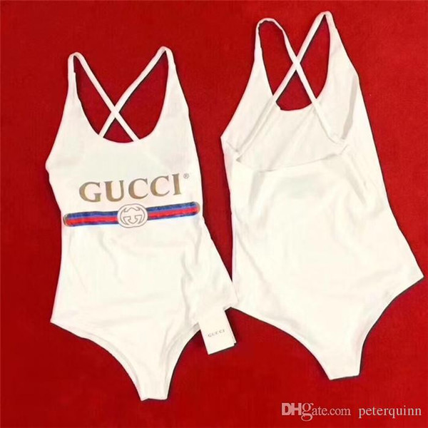 2018 Summer New Arrival 18ss Luxury Designer G letter White Swimsuit Backless Cat Head Printing Triangle One-Piece Swimwear Vest Sexy Bikini