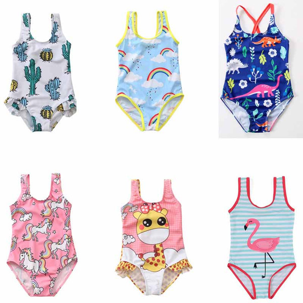 Baby Girl Unicorn Swimsuit Designer Bathing Suit Printing Cartoon High Elasticity Floral Sleeveless Square Neck One-Piece Swimsuit