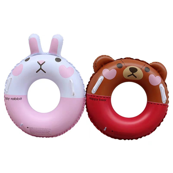 Cartoon Kids Swimming Ring Brown Bear Kenai Rabbit With Handle Child Gift Float Children Summer Fun Inflatable Pool Float Toys