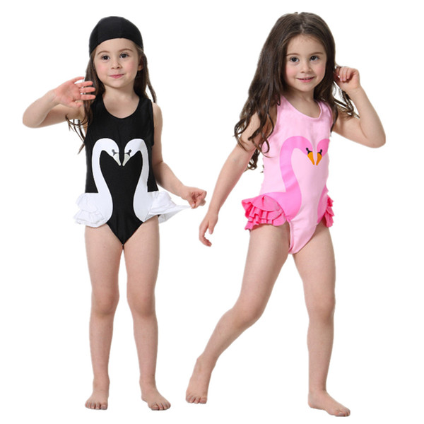 Baby Girls Swimwear Kids Cartoon Bikini Suits Children Beach Wear Summer Clothes 2-8T Girls One piece Swimsuits with Hat 2PCS/lot Swinwear