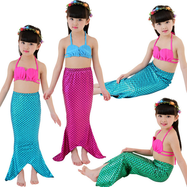 3Pcs Girls Fancy Cut Mermaid Tail Swimsuit Bikini Set Kids Mermaid Tail Baby Girls Swimming Mermaid Bathing Suits Swimsuit Bikini Set 3-12 Y