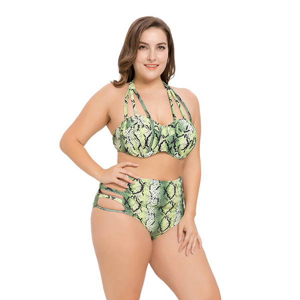 KLV 2019 New Sexy Bikini Swimwear Women Swimsuit Women Plus Size Sexy Hollow Hanging Neck Snake Print Bikini Split Swimsuit #4