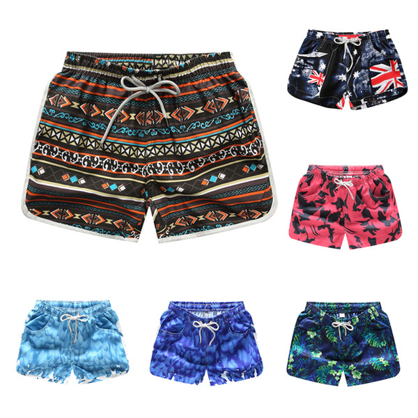 Beach Shorts Women Bottoms Anti-UV Quick Dry Short Pants Printing Swimming Surfing Board Shorts Summer Draw String Elastic Waist Shorts Men