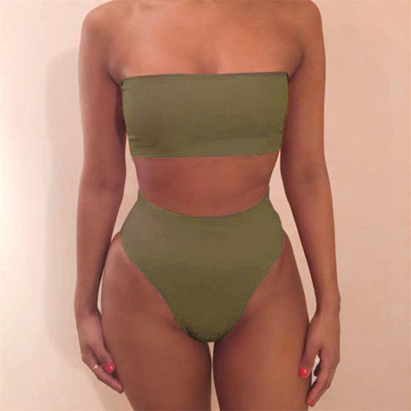 2019 Strapless Bikini Sexy bikinis women Set Off Shoulder Solid Bandage Push Up Padded Swimwear Swimsuit Beachwear Pluz Size biquini S-XL