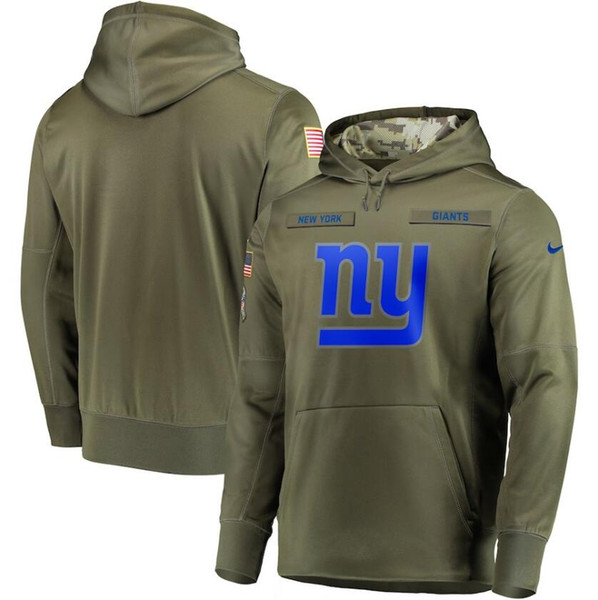 2019 MenNew York Sweatshirt Giants Salute to Service Sideline Therma Performance Pullover Hoodie Olive