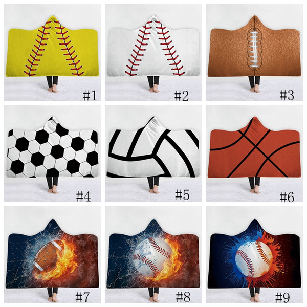 Baseball Blankets Football Soccer Softball hooded blankets 3D Printed Sport Sherpa Blanket Kids Plush Cape Beach Towel Accessories GGA1848