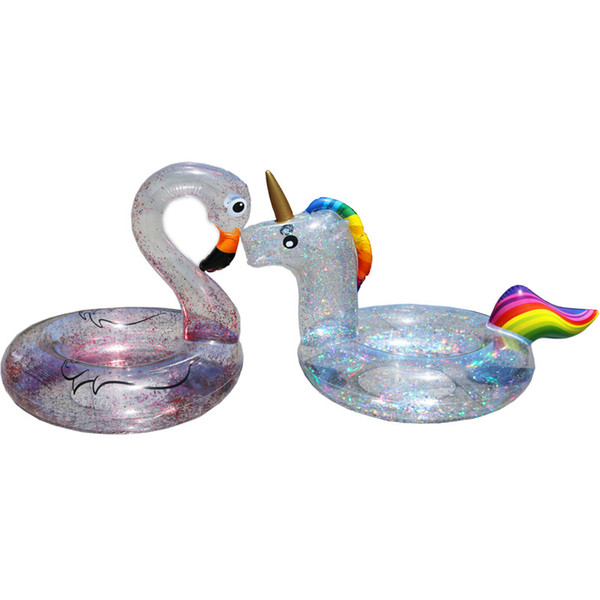 Summer 90cm Transparent Sequins flamingo pool float unicorn Swim Ring swimming Float Inflatable tube pool toy Photo props