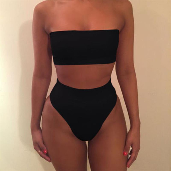 New Strapless Bikini Sexy bikinis women Set Off Shoulder Solid Bandage Push Up Padded Swimwear Swimsuit Beachwear Pluz Size biquini S-XL