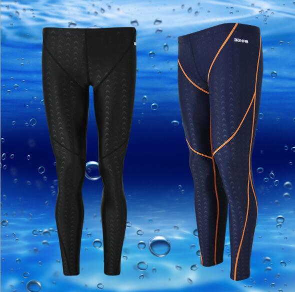 Waterproof quick-dry sunscreen imitation sharkskin long leg racing men's swimming trunks nine-point winter swimming diving surfing swimming