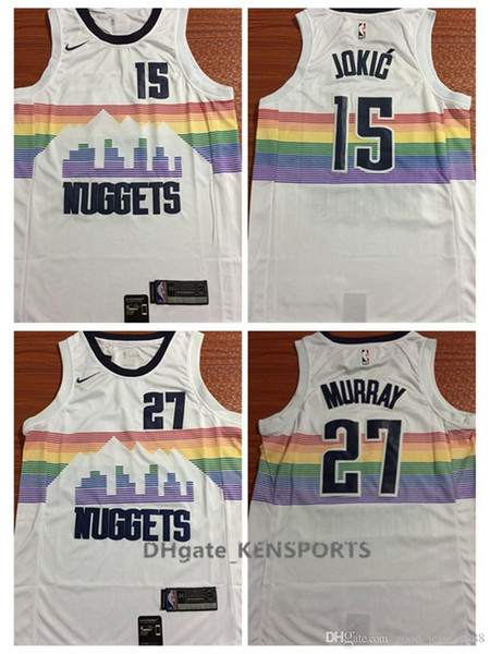 City style 2019 Men Nuggets Denver Basketball Jerseys 15 Jokic 27 Murray City style ALL Stitched Jerseys White