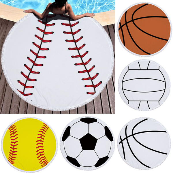 Softball Beach Blanket Baseball Football Tapestry Beach Mats Towels Beach Blankets Round Sports Yoga Mat Diameter 150cm DHL