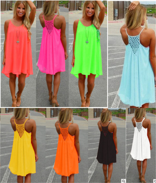 Fashion Casual Dresses Women Summer Sleeveless Sexy Evening Dance Party Beach Dress Short Chiffon Dress Ladies Loose Clothing 8 Colors