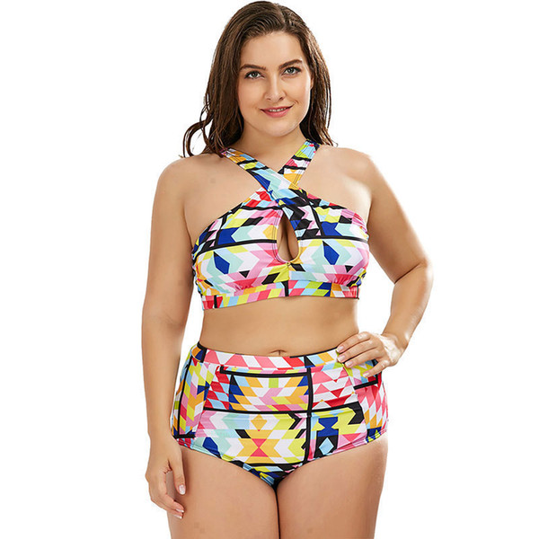 Plus size Swimsuits for Women Bikini 2019 two-piece Bikini swimsuit Printed striped high waist Beachwear swimsuit XXXXL