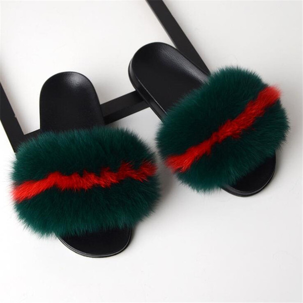 INS Fashion Fox Fur Pattern Women Outdoor Slippers Designer Cute Personality Slides Sandals Holiday Party Luxury Female Slipper