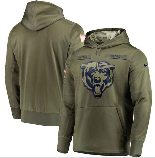 2019 Men Chicago Sweatshirt Bears Salute to Service Sideline Therma Performance Pullover Hoodie Olive