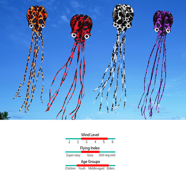 2018 Outdoor Beach Kite Fun Sports Beach Outdoor 80cm x 400cm Frameless Octopus Parachute Stunt Kite Single Line Soft Parafoil Kite