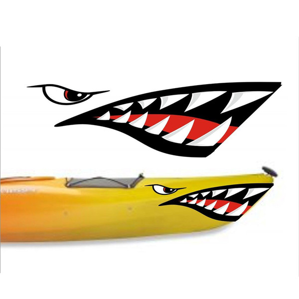 Waterproof 2 Pieces Shark Teeth Mouth Decal Stickers for Kayak Canoe Dinghy Boat Durable Stickers Acce Home Car Window Decor