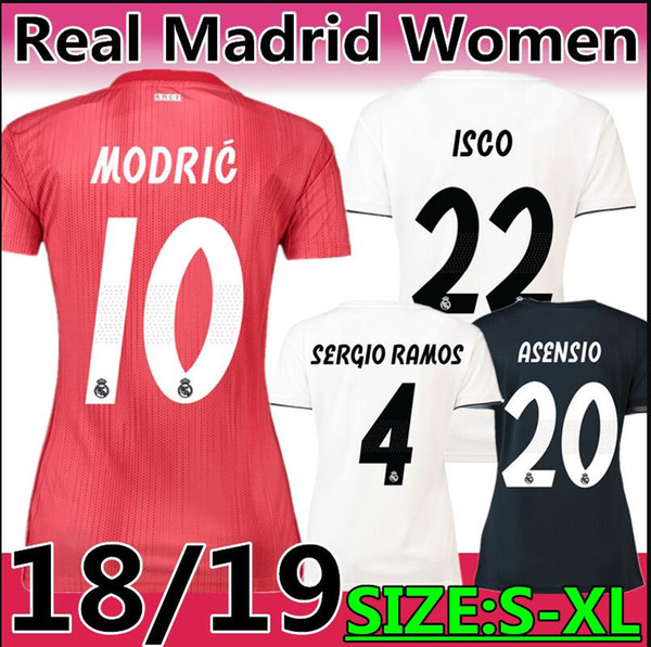 18/19 season #10 MODRIC Real Madrid Third Kit pink Soccer Jersey 2019 #7 Mariano ISCO BALE home lady top quality Football uniform