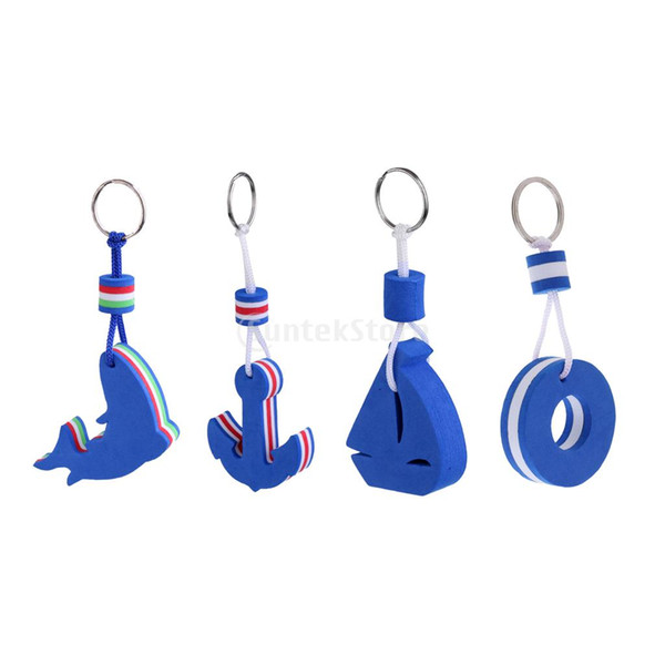 4 Pieces Yachting Boating Sailing Fishing Fisherman Floating Keychain Keyring Key Ring- Sailing Ship, Dolphin, Buoy, Anchor