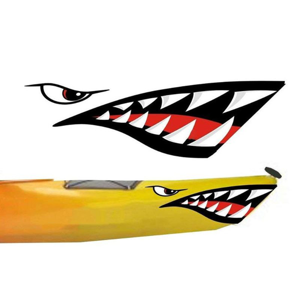 2pcs Waterproof DIY Funny Rowing Kayak Boat Accessories Shark Teeth Mouth Sticker Vinyl Decal Rowing Sticker for Decal Canoe Car