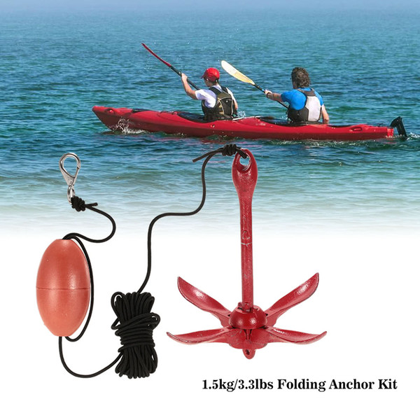 3.3lbs Folding Anchor Rigging System Kit Set with Float Carrying Bag Rope Fishing Buoy Kit for Kayak Raft Inflatables Boat Canoe Jet Ski