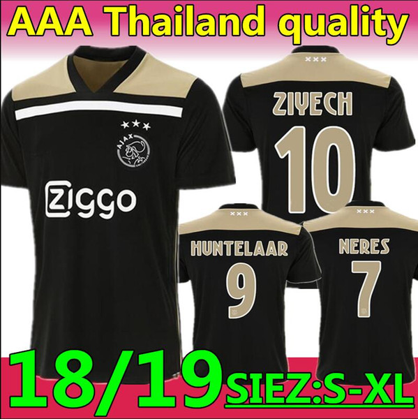 2018 2019 Thailand quality New Ajax SOCCER JERSEY 18 19 Away ZIYECH KLAASSEN MILIK HUNTELAAR NOURI Black/Raw Gold jerseys uniforms