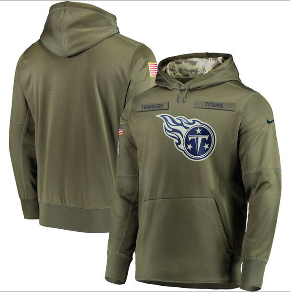 2019 Men Tennessee Sweatshirt Titans Salute to Service Sideline Therma Performance Pullover Hoodie Olive