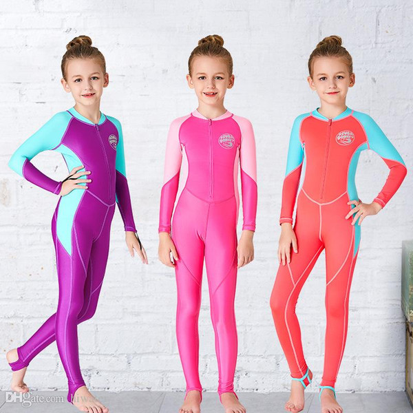 2018 Latset HISEA Children's wetsuits Thin One-piece Kids Diving Suit Long-sleeved Snorkeling Surfing Suits for Girls 4Colors