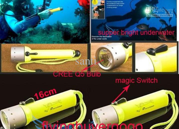 818 Flashlight For Diving 1 Mode 120 Lumen CREE Q5 LED underwater Torch With Yellow Black Red Blue