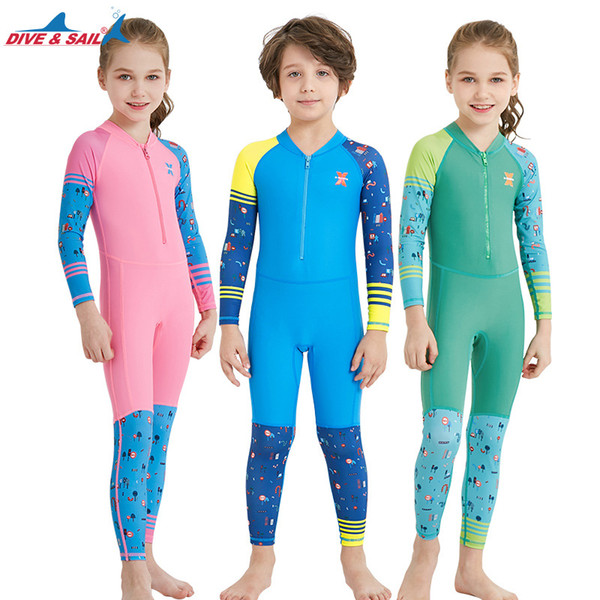 New Children Diving Suit Outdoor Sunscreen One piece Swimsuit Front Zipper Long Sleeve Boys Girls Swimwear Kids Bathing Suit Surfing boating