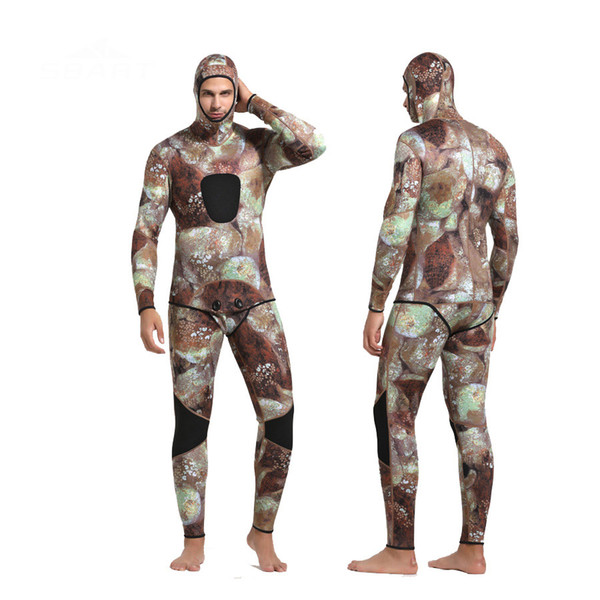 SBART New 3mm Men Camouflage Two-piece Wetsuit with Hood Diving Equipment for Scuba Diving Spearfishing Underwater Hunting