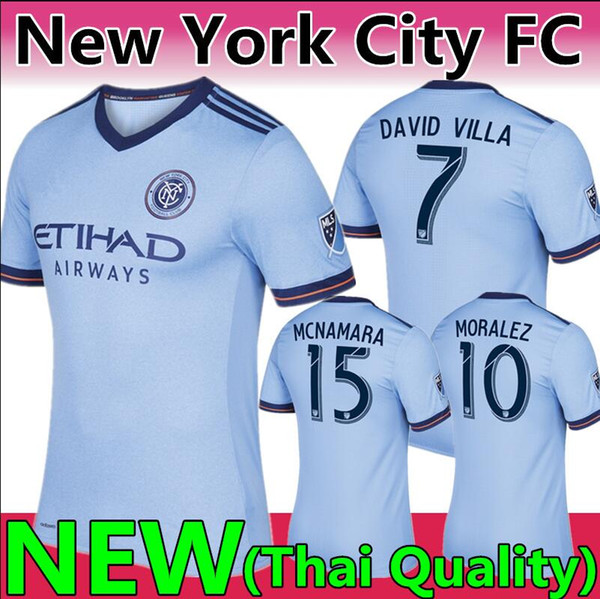 Men's New York City FC David Villa Light Blue 2017/18 fans version Jersey NEW 2019 #10 Maximiliano Moralez Custom home football uniforms