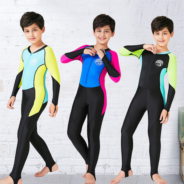 2018 Latset HISEA Children's wetsuits Thin One-piece Kids Diving Suit Long-sleeved Snorkeling Surfing Suits 3Colors