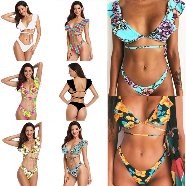 Women s bikini swimwear 2019 New Summer Sexy Printed Swimwear Girls Female Split Two Pieces Swimsuit 13 styles