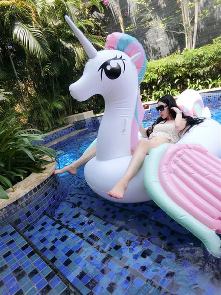 DHL/Fedex Ship Adult's Summer Inflatable Floats Tubes Swim Ride-On Pool Beach Toys Inflatable Water Sports Swimming Floating Rainbow Horse