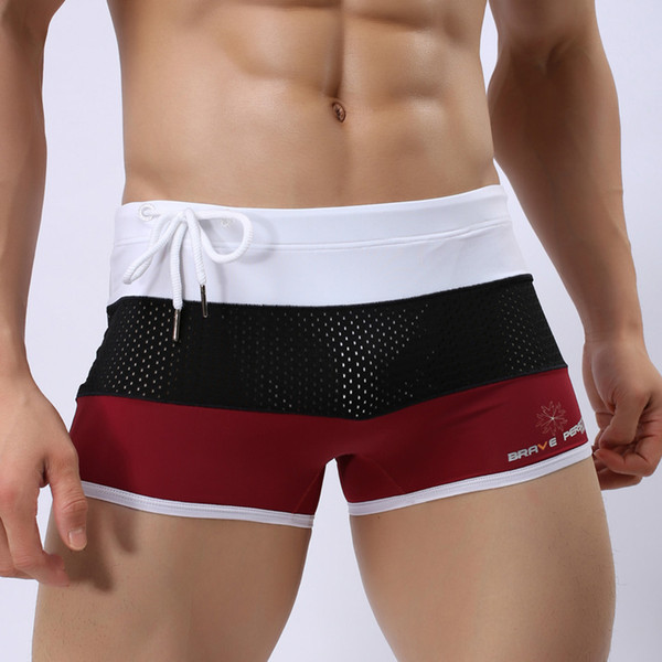 Hot Sexy Men's Swimwear with Tie Waist Mesh Breathable Gay Swim Trunks Shorts Boxers for Men Board Surf Quick drying Beachwear