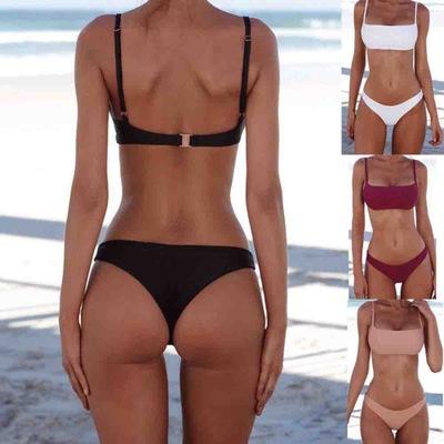 WS008 2019 New Summer Women Solid Bikini Set Push-up UnPadded Bra Swimsuit Swimwear Triangle Bather Suit Swimming Suit biquini